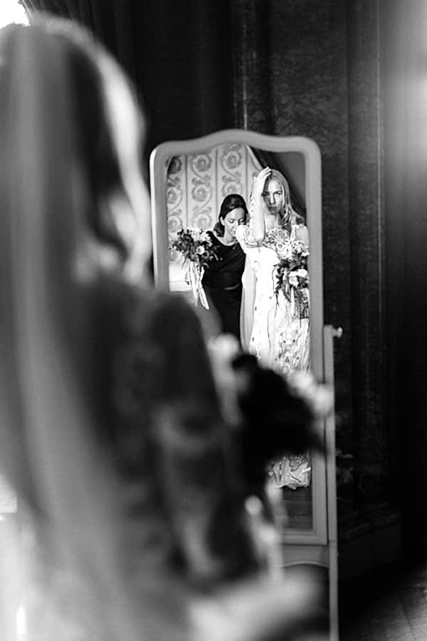 bride fixing her hair scotland