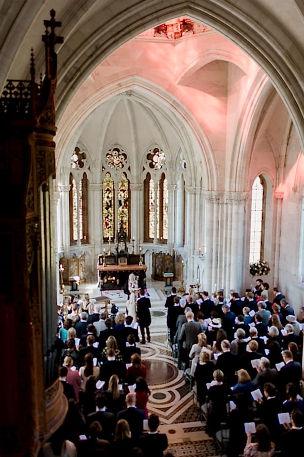 view from top on wedding ceremony on isle of bute