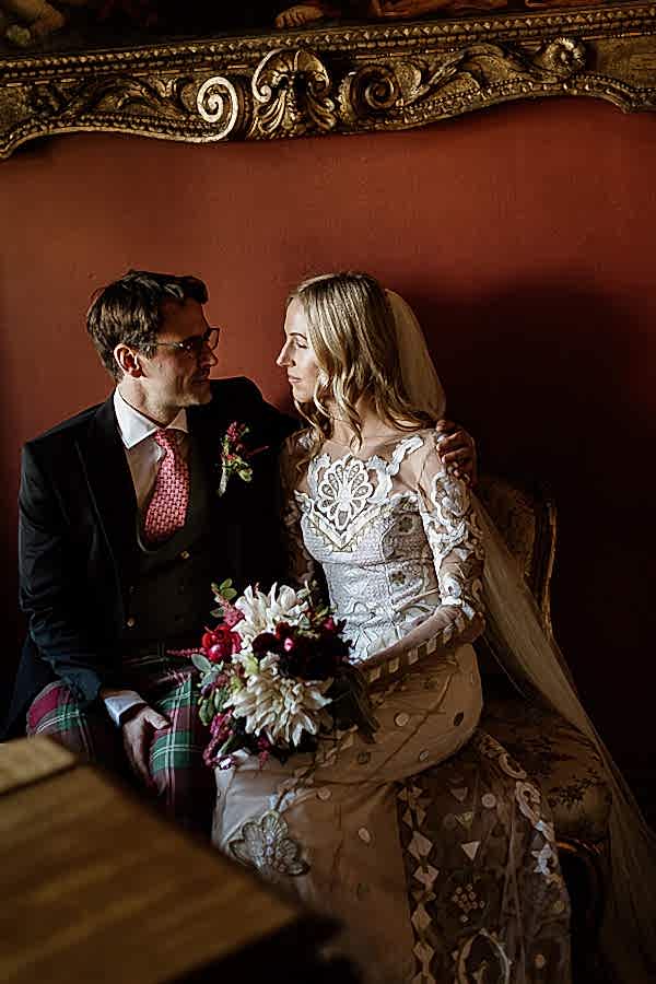 romantic moment married couple looking at each other