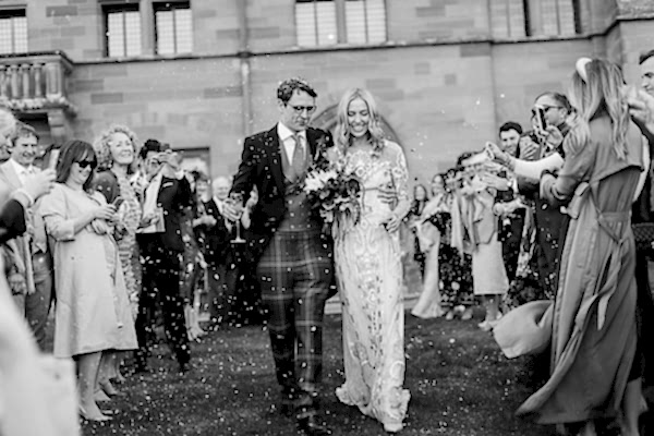 bride and groom confetti shot