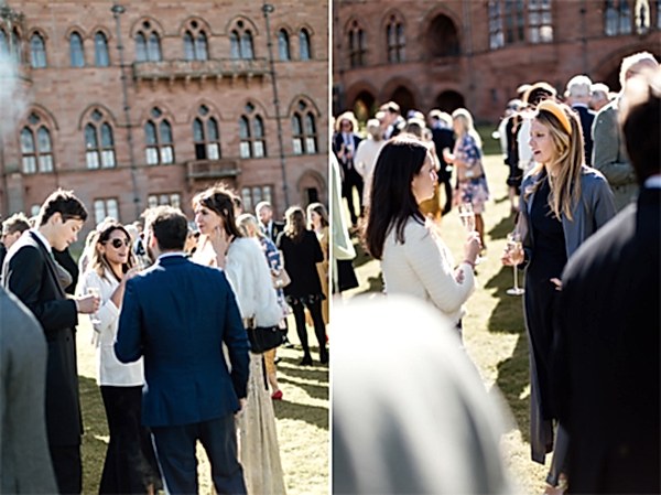 guests chating on lawn at wedding reception