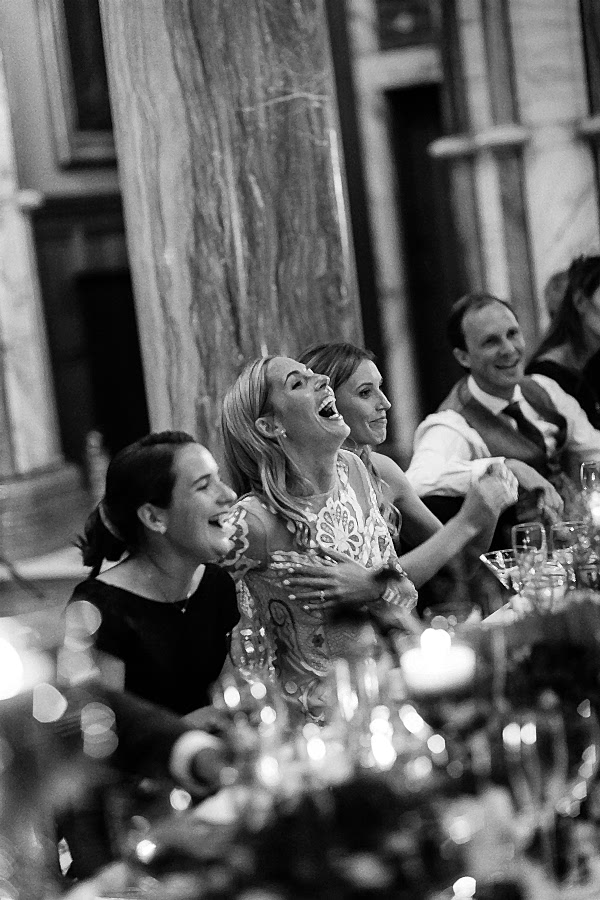 bride laughing at mount stuart wedding speeches