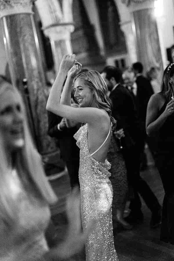 bride having good time at evening reception