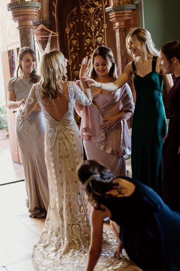 bride laughing preparations