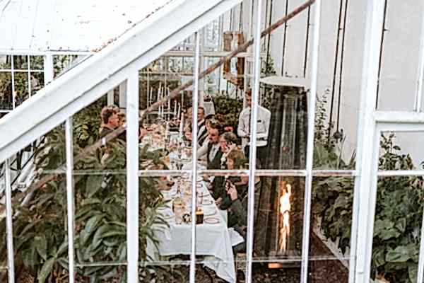 shot from above to capture wedding breakfast at glenapp greenhouse ayrshire