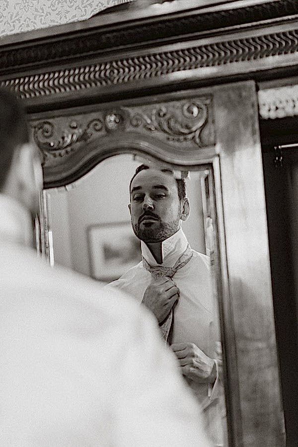 Groom getting ready at Glenapp Castle Scotland