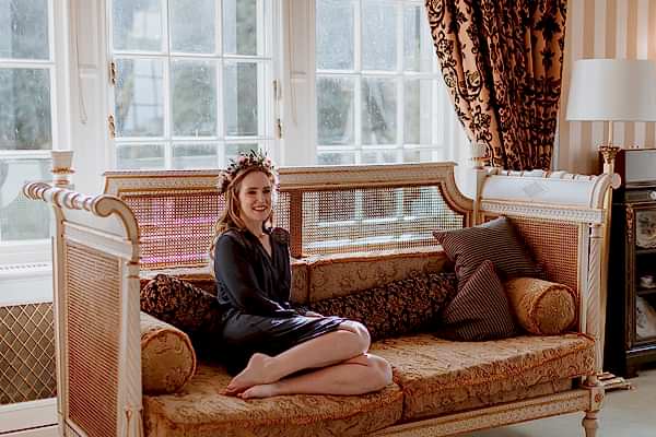 Bride resting before a big day at Glenapp Castle Scotland 