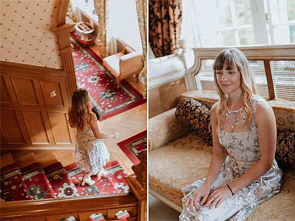 bridesmaid in the hall of Glenapp Castle Scotland
