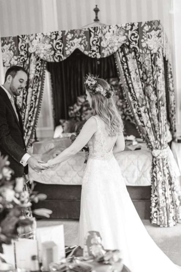 bride and groom first glance at Glenapp Castle Ayshire Scotland