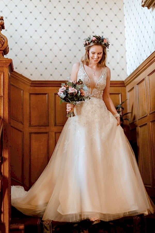 Walking down the aisle at Glenapp Castle Scotland