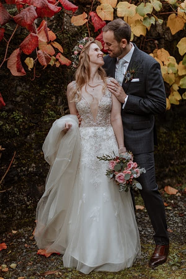 newlyweds abour to kiss at Glenapp Castle 
