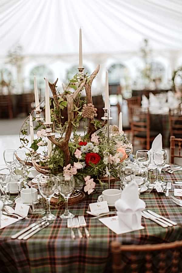 scottish style wedding decorations during soarn castle wedding