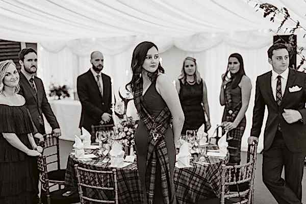 wedding guests at soarn castle marquee