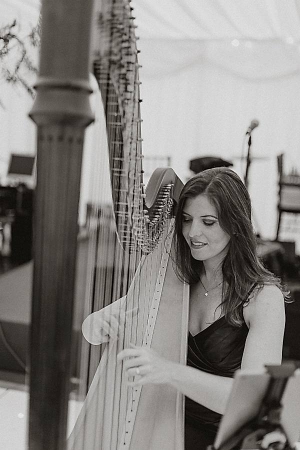 harp beeing played during wedding at soarn castle
