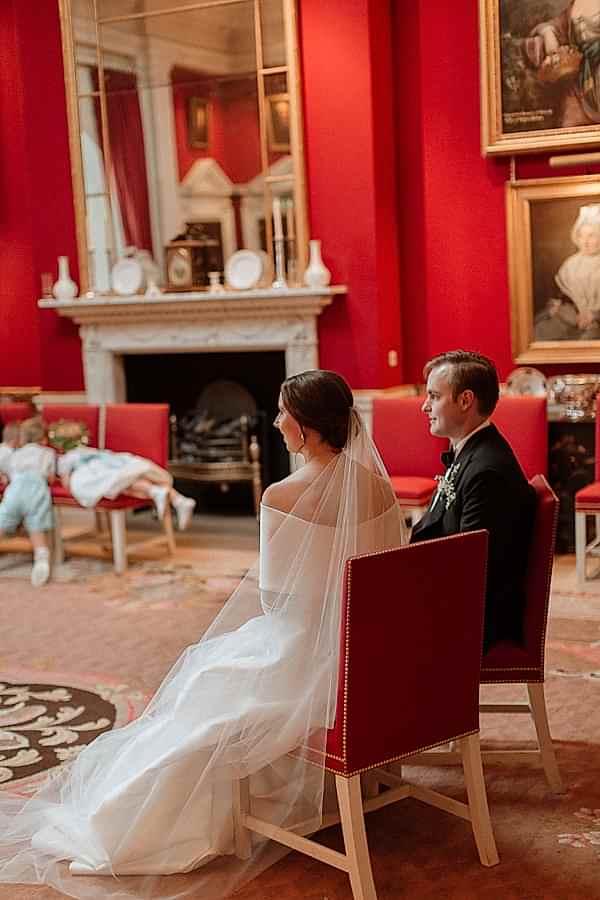 Dumfries House Wedding Photos bride and groom sitted