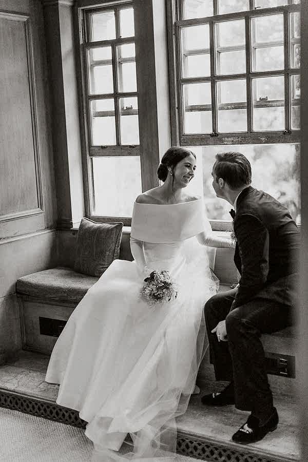 bride and groom looking at each other