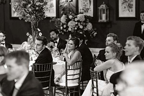 Dumfries House Wedding Photos guests looking at father of the bride during wedding speech