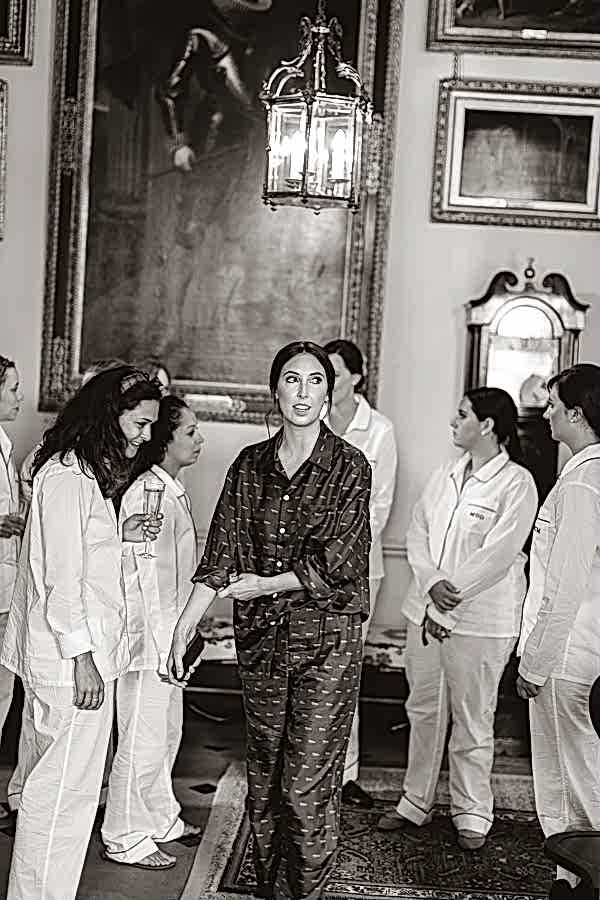 bride and bridesmates during morning rehersal