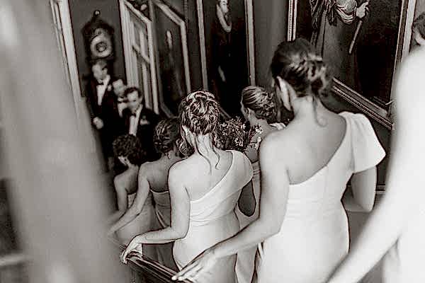 Dumfries House Wedding Photos bridesmates walking down stairs