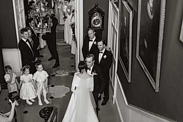 bride and groom kissing during first glance dumfries house