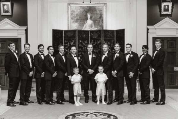 groomsmen, pageboys and groom formal photo
