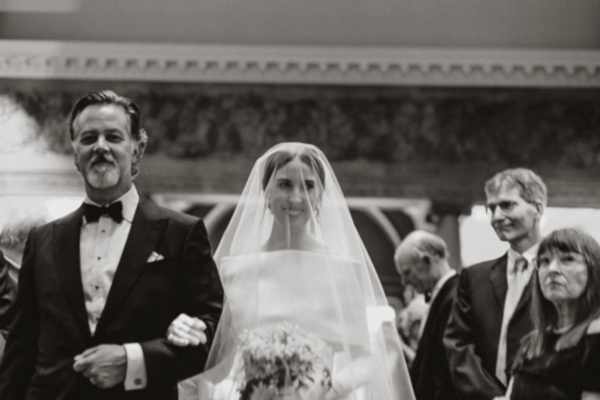 Dumfries House Wedding Photos bride smiling walking down aisle