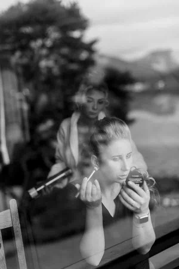 bride and her friend at the lodge on loch goil for a wedding 