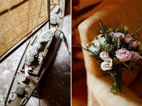 brides precious flowers and a belt sash for wedding dress